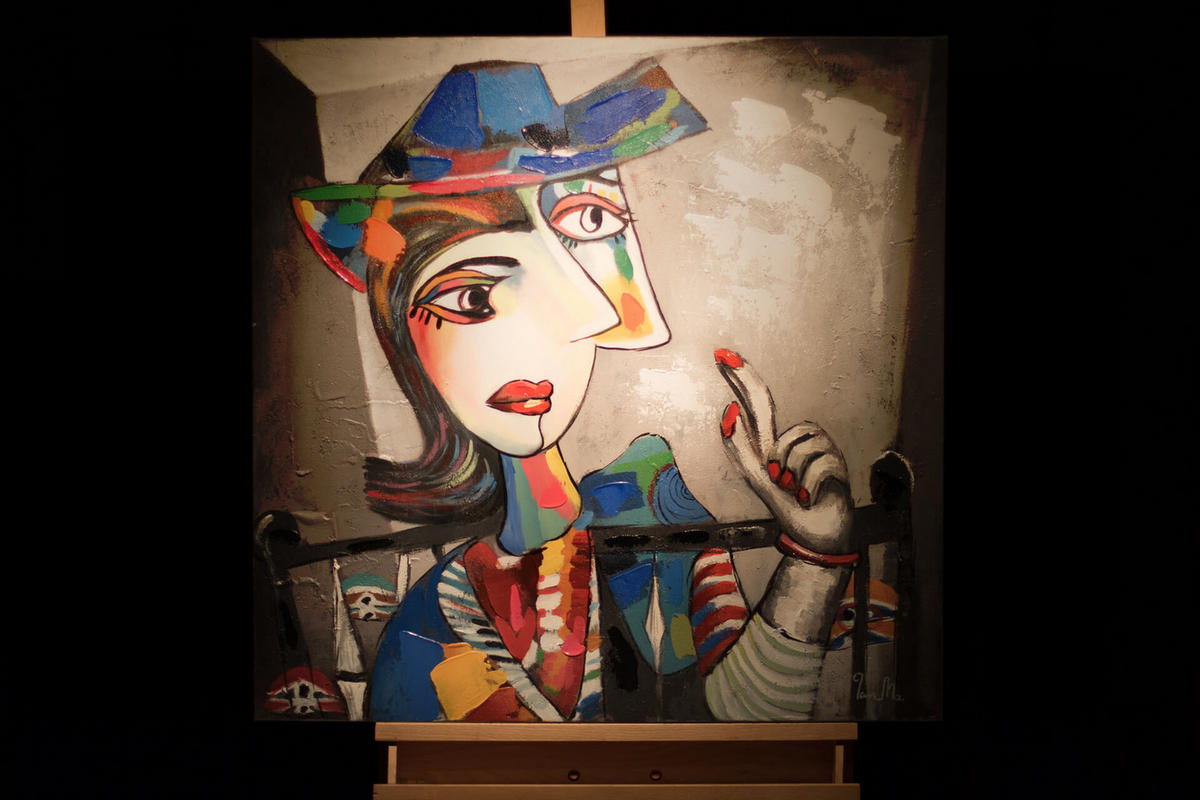 RUČNE MAĽOVANÝ AKRYLOVÝ OBRAZ 80/80 cm, sivý, figurálny motív - sivá, drevo/textil (80/80cm) - KUNSTLOFT