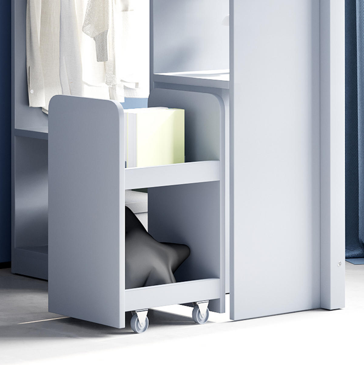 HOCHBETT 90/200 cm in Grau mit Leiter und Stauraum aus Massivholz - Grau, Holz (90/200cm) - BEAOK