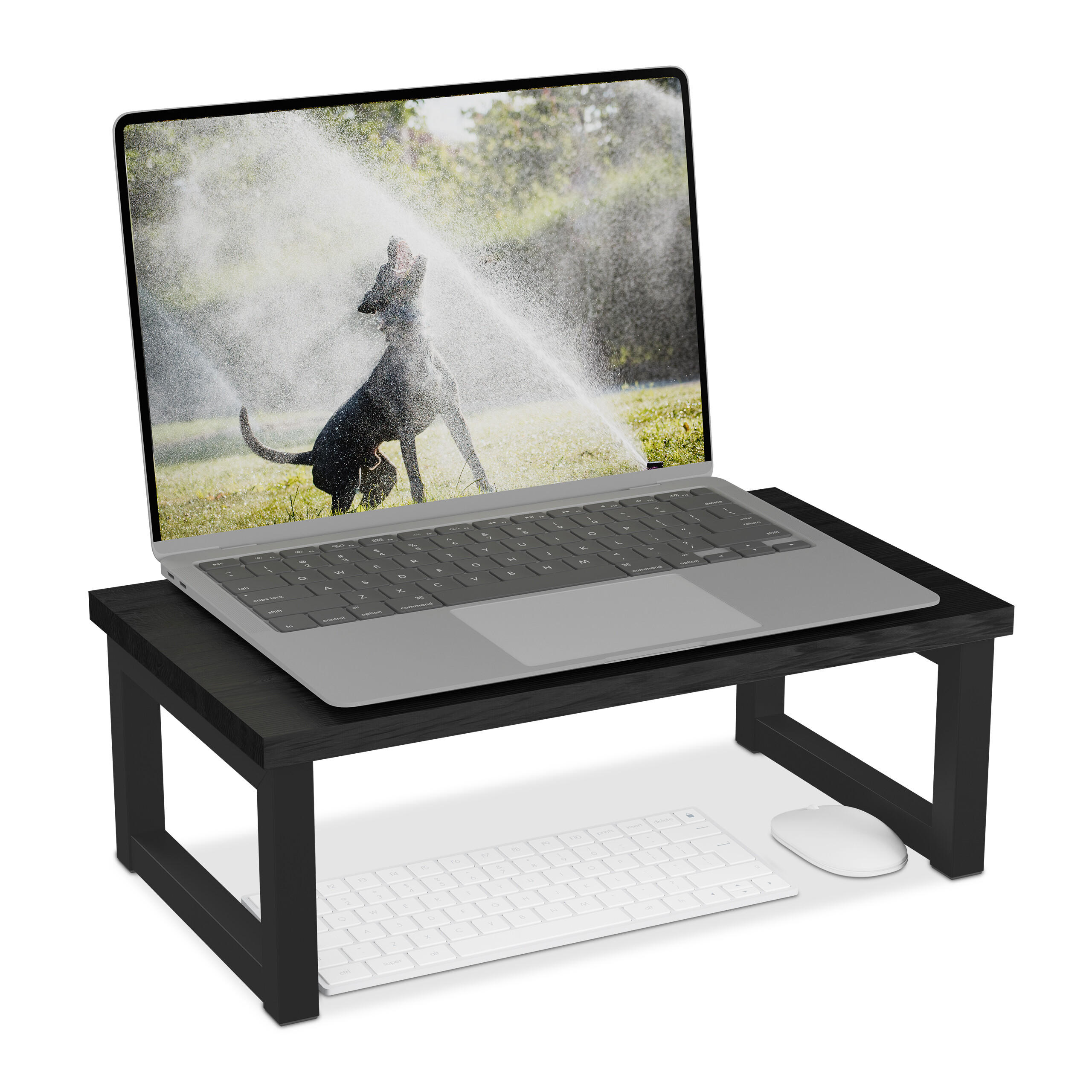 MONITORSTÄNDER Schwarz MDF - Schwarz, Holzwerkstoff/Metall (23/40/15cm) - Relaxdays