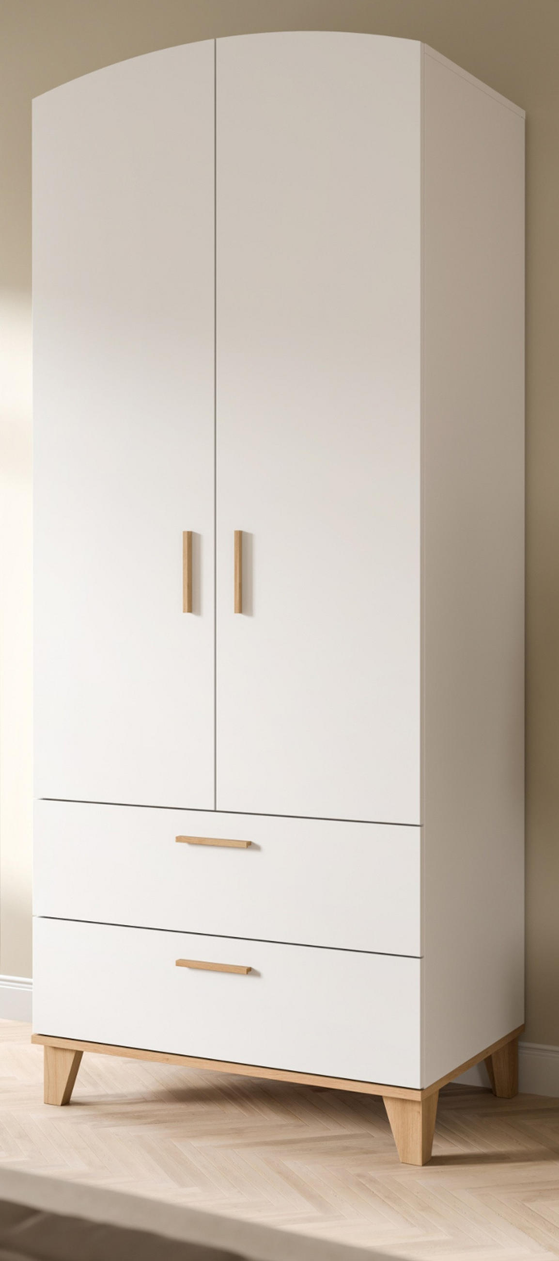 KLEIDERSCHRANK in weiß, Eiche Artsian 81 x 194 cm, Drehtürenschrank 2-türig skandinavisch - Eichefarben/Weiß, Holzwerkstoff (81/198/51cm) - Inn.Furn