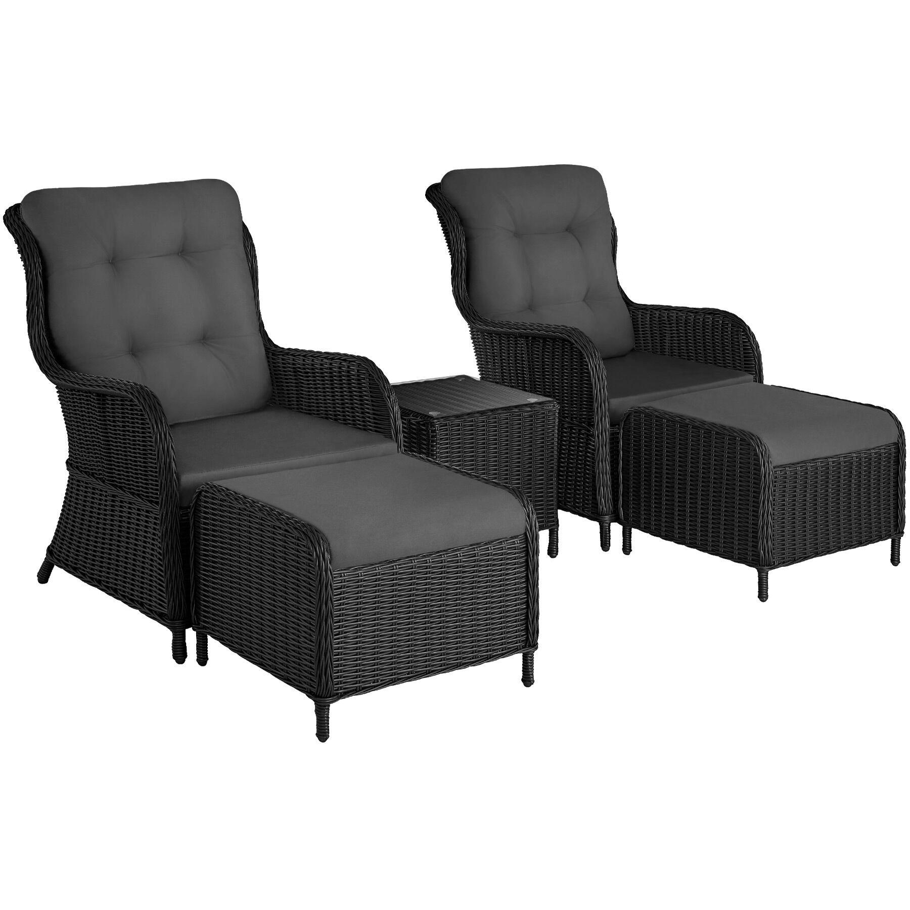 RATTAN SITZGRUPPE Benissa,mit Sicherheitsglasplatte,schwarz/grau - Schwarz/Grau, Kunststoff - tectake