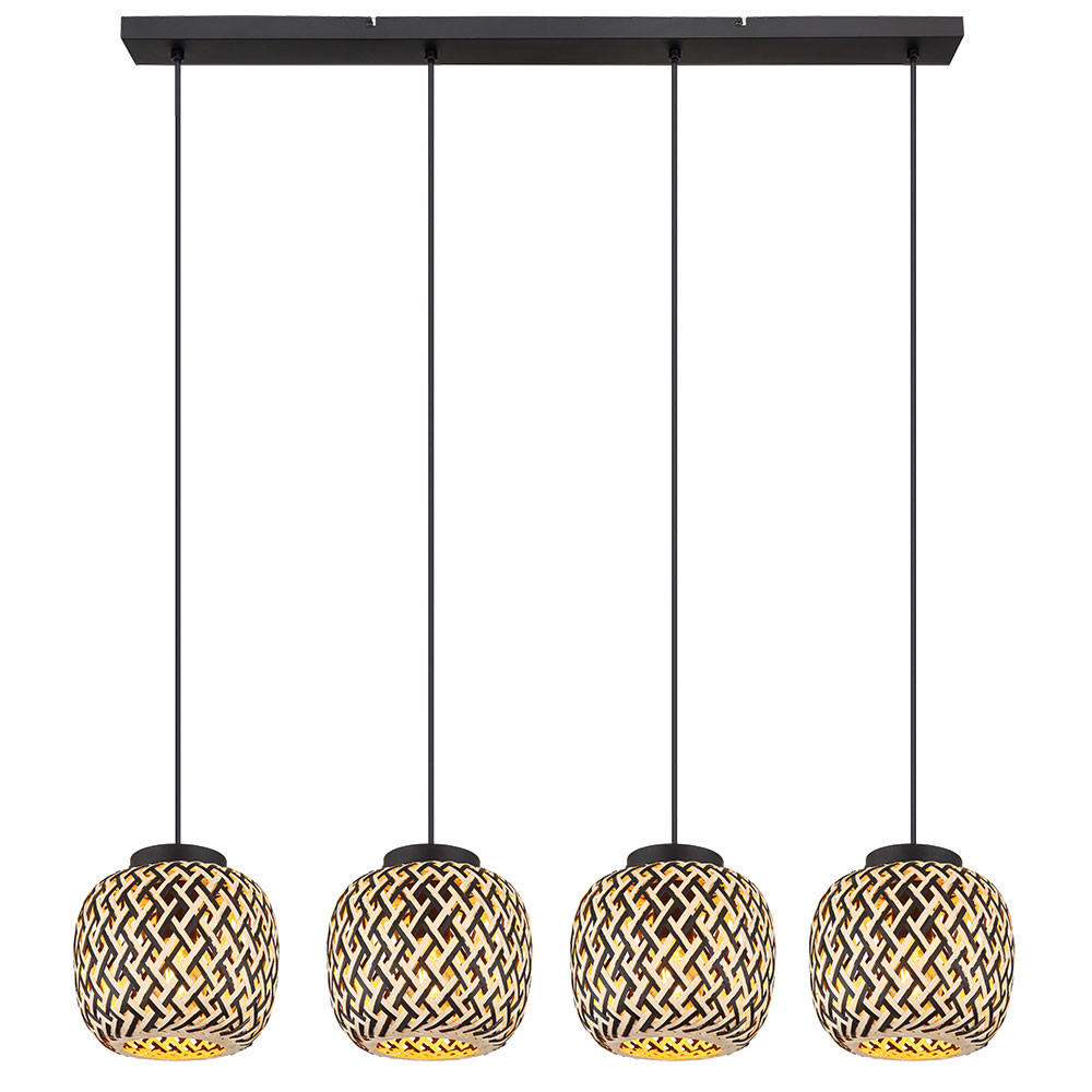 LED HÄNGELEUCHTE Metall Braun Bambus 4-flammig - Braun, Metall (100/20/120cm) - Globo Lighting