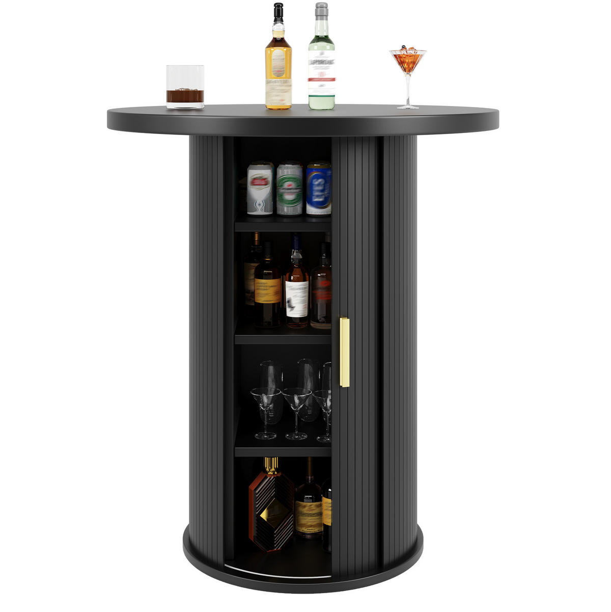 BARTISCH 60/60/91,6 cm in Schwarz mit Stauraum und Schiebetür - Schwarz, Metall (60/60/91.6cm) - BEAOK