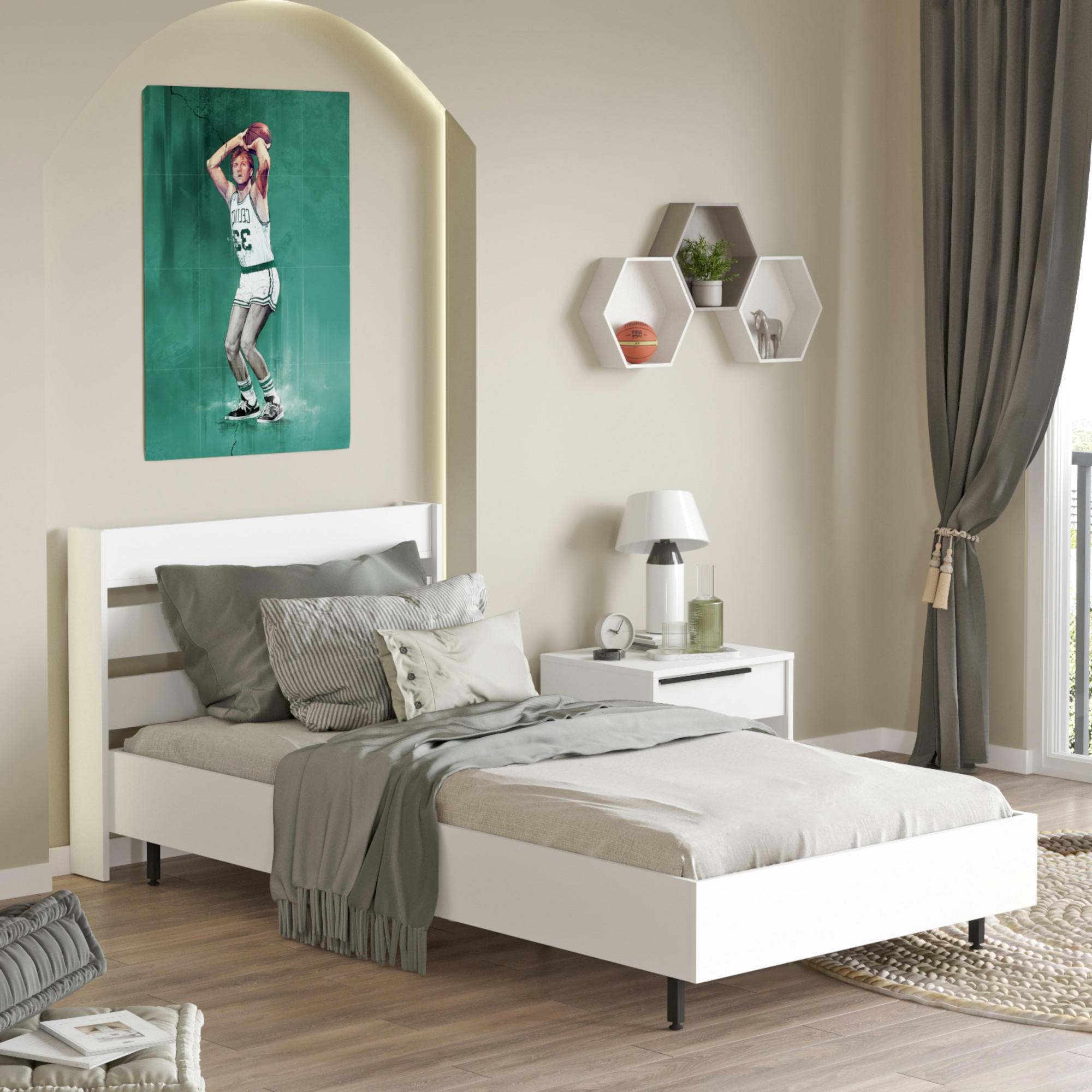 EINZELBETT Vesanto - Schwarz/Weiß, Holzwerkstoff/Metall (100/200cm) - [en.casa]