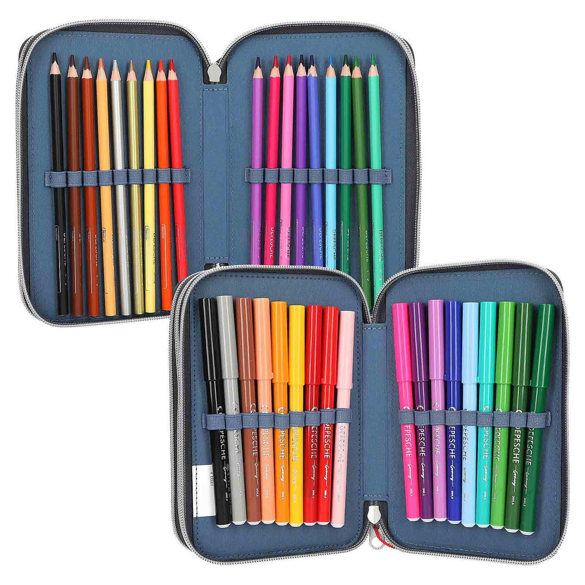 3-FACH FEDERTASCHE LED Monster Cars schwarz-bunt 7,5 x 13 x 20 cm - Multicolor/Schwarz, Kunststoff (13/20/7.5cm) - Depesche Germany