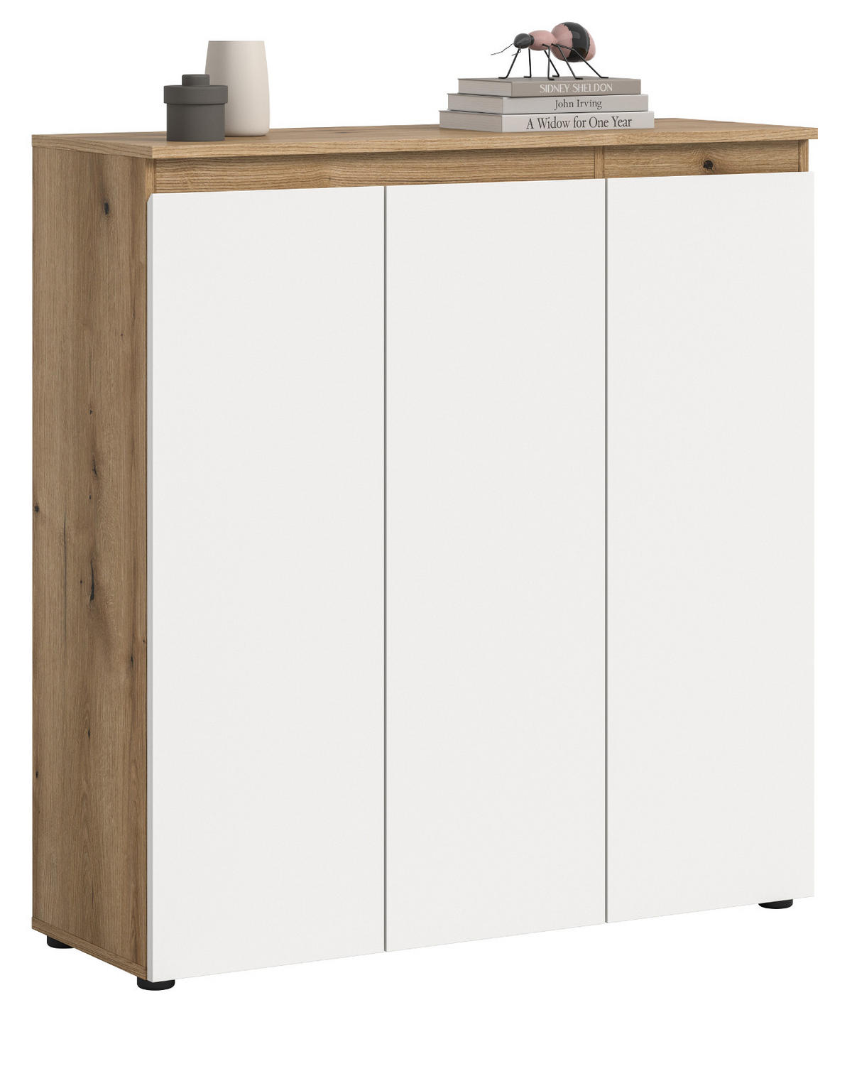 KOMMODE weiß, Evoke Eiche 105 x 11 cm, Anrichte mit 10 Fächern - Eichefarben/Schwarz, Holzwerkstoff/Kunststoff (105/111/37cm) - Inn.Furn