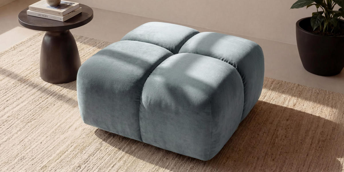 HOCKER, Pouf, Veloursstoff Bluvel, Blaugrau, Averro - Blaugrau, Holz (88/42/88cm) - Kaiser Möbel