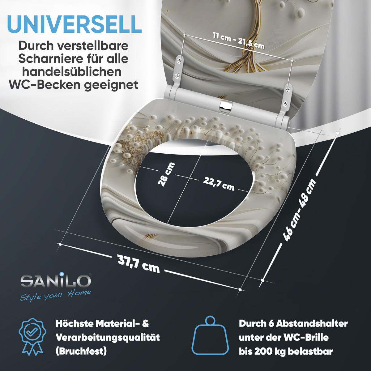 WC Sitz mit Absenkautomatik Tree of Life - Weiß, Holzwerkstoff (38/6/47cm) - Sanilo
