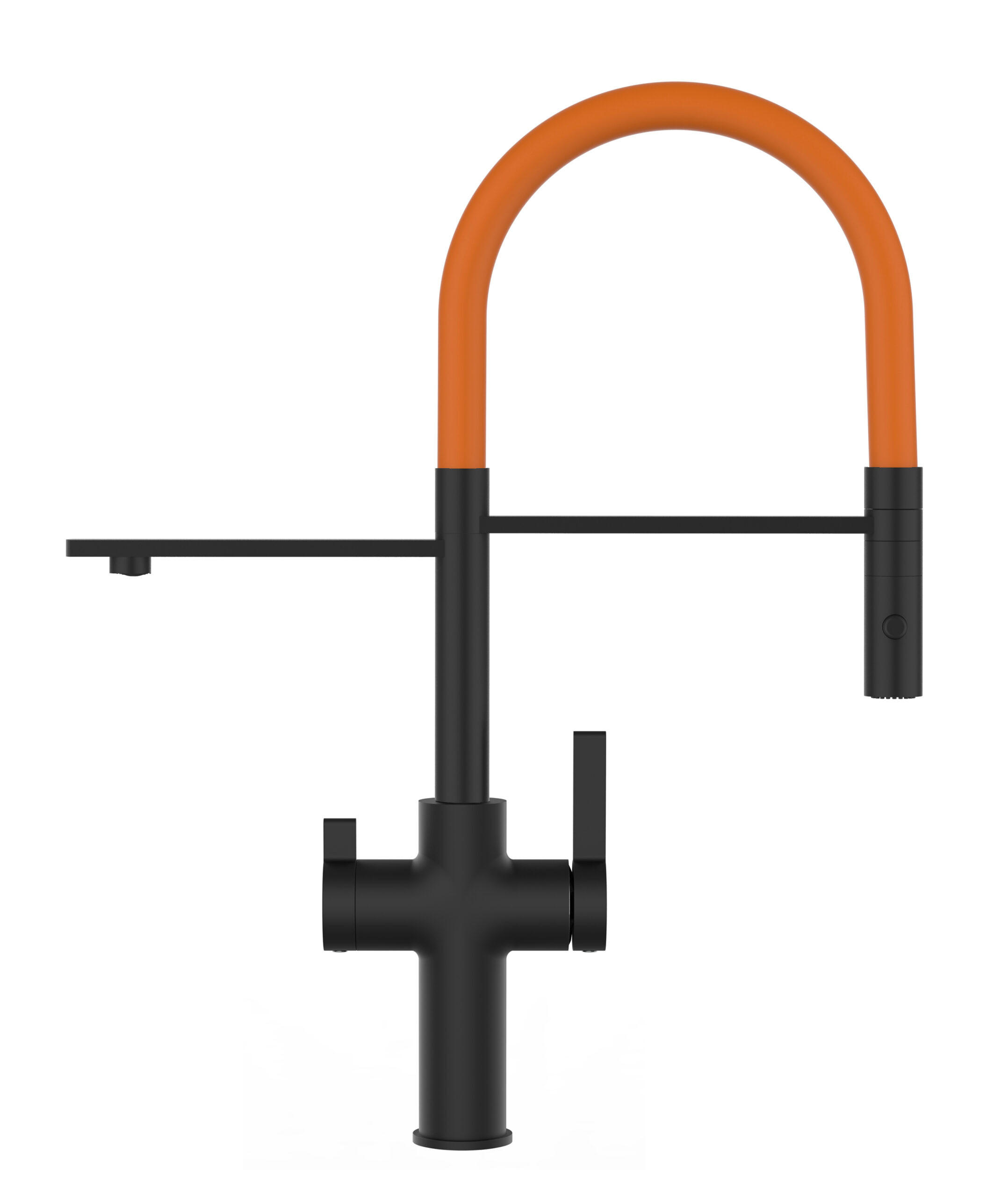 NIEDERDRUCK-3-WEGE-KÜCHENARMATUR, Schwarz Matt und Orange, 2-Strahl-Brause - Orange, Metall (20.61/48/20.61cm) - VIZIO