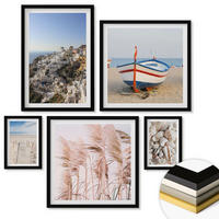 WANDBILDER 5er-Set - 50x50 cm & 20x30 cm & 40x60 cm Schwarzer Rahmen - Japanische Berglandschaften - Schwarz, Kunststoff (40/60cm) - ArtPrintCave