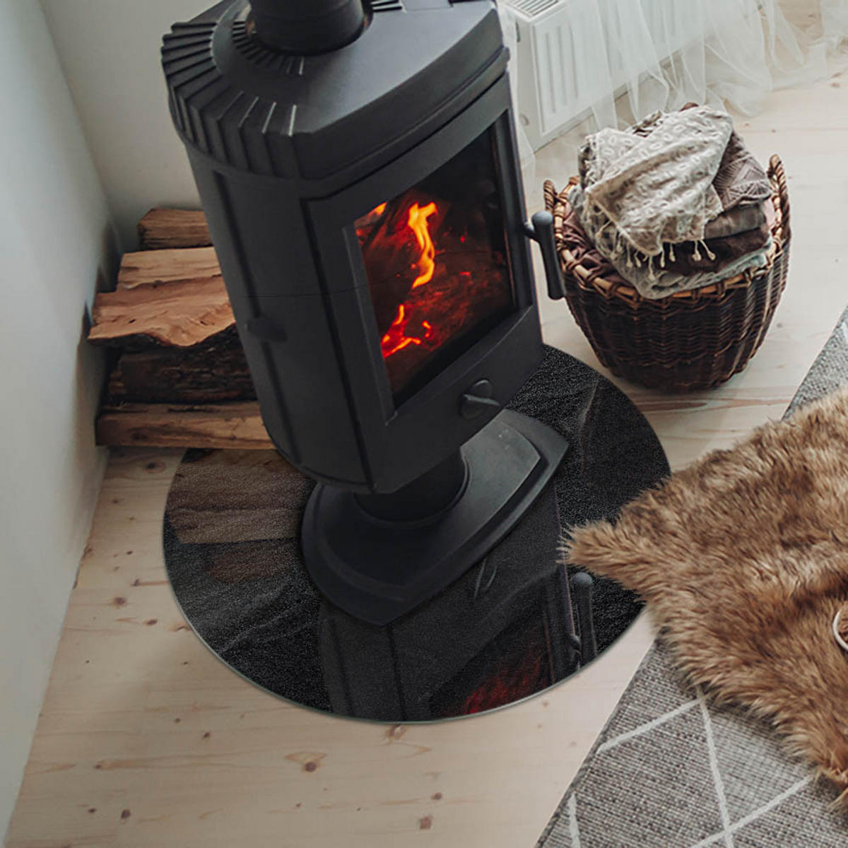 GLASPLATTE für Kamin Ø 60 cm - Schwarz, Glas (60/60/0.4cm) - TULUP