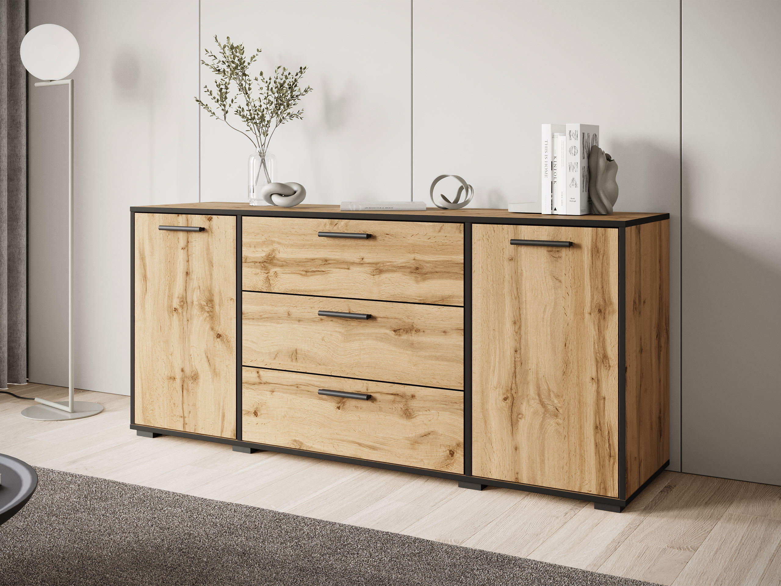 Thumbnail - Mirjan24 Sideboard, Braun, Holzwerkstoff, 3 Schubladen, Rechteckig, 150x68x40 cm, Wohnzimmer, Kommoden & Sideboards, Sid...