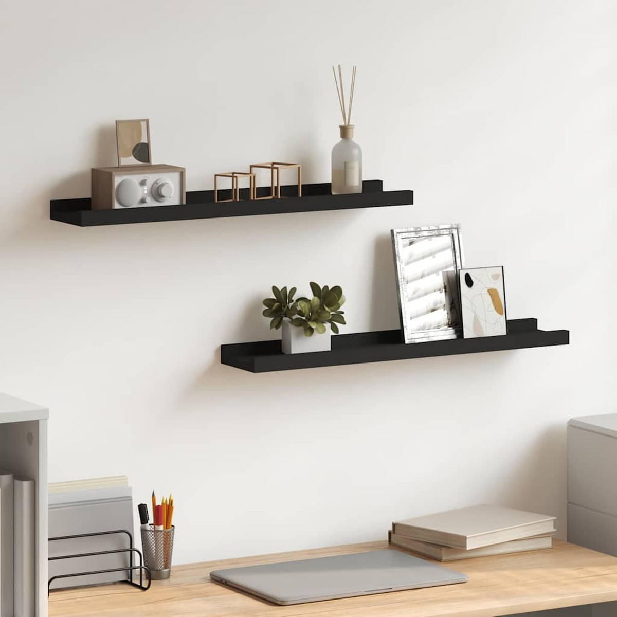 BILDERLEISTEN 2Er Set Schwarz 60/9/3 Cm Mdf - Schwarz, Holzwerkstoff (9/3/60cm) - vidaXL