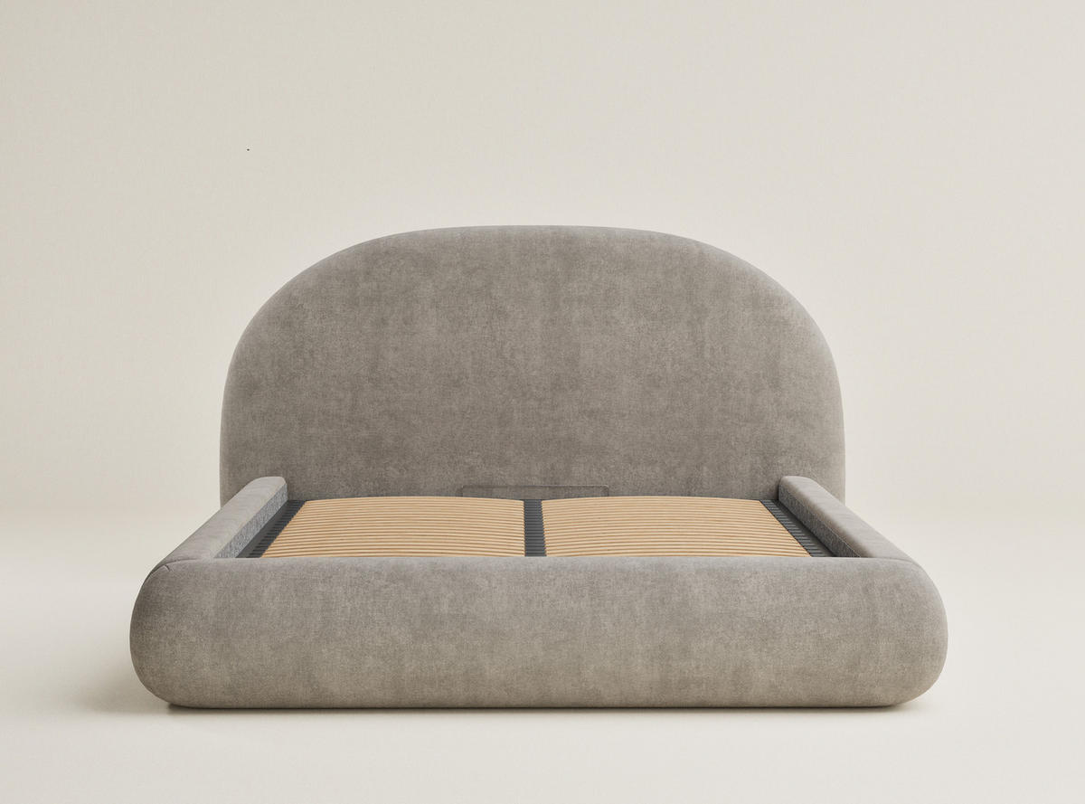 POLSTERBETT Maumere Taupe 160/200 cm im Chenille-Stoff - Taupe/Schwarz, Holz/Holzwerkstoff (160/200cm) - Maison de Reve