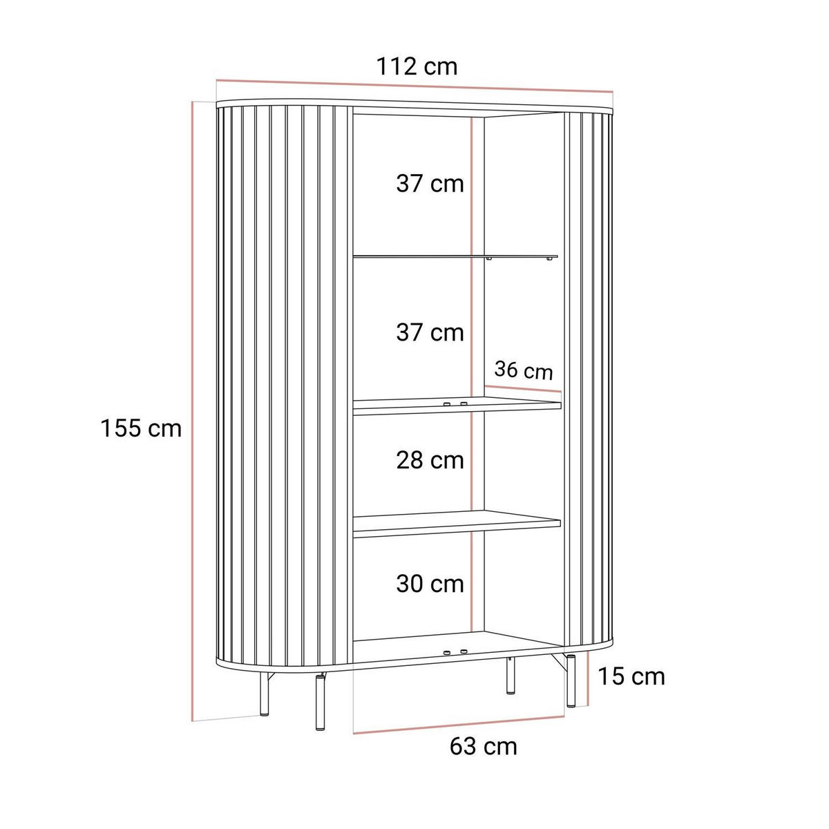 VITRINE ELODIE mit LED-Beleuchtung Schwarz - Schwarz, Holzwerkstoff (112/155/40cm) - Lookway