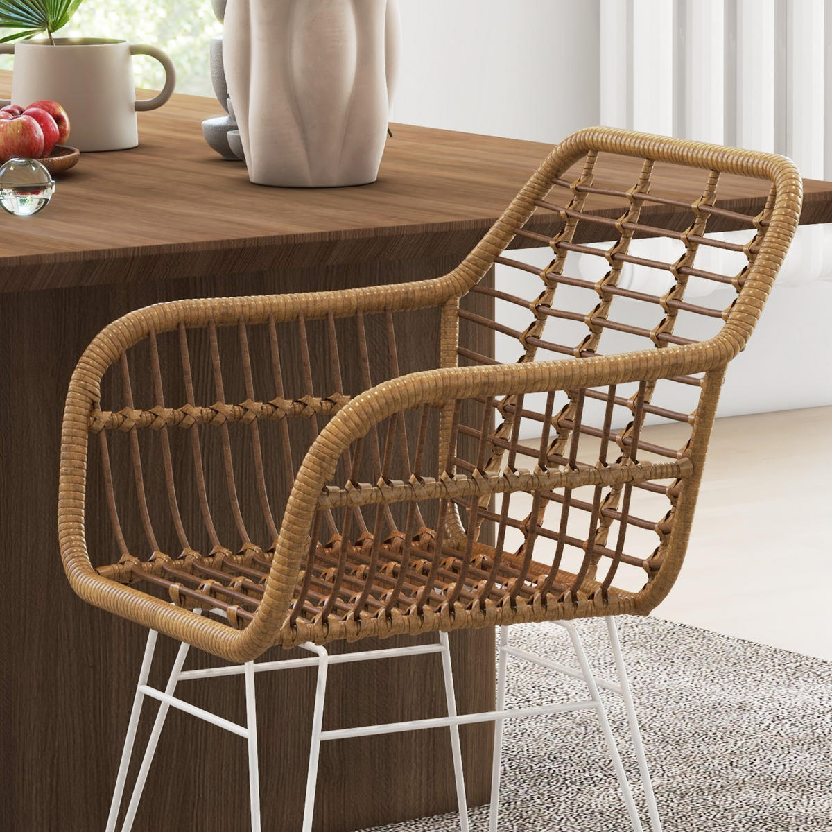 ESSZIMMERSTÜHLE PE-Rattan Hellbraun+Weiß - Hellbraun, Kunststoff (60/79/56cm) - HOMCOM