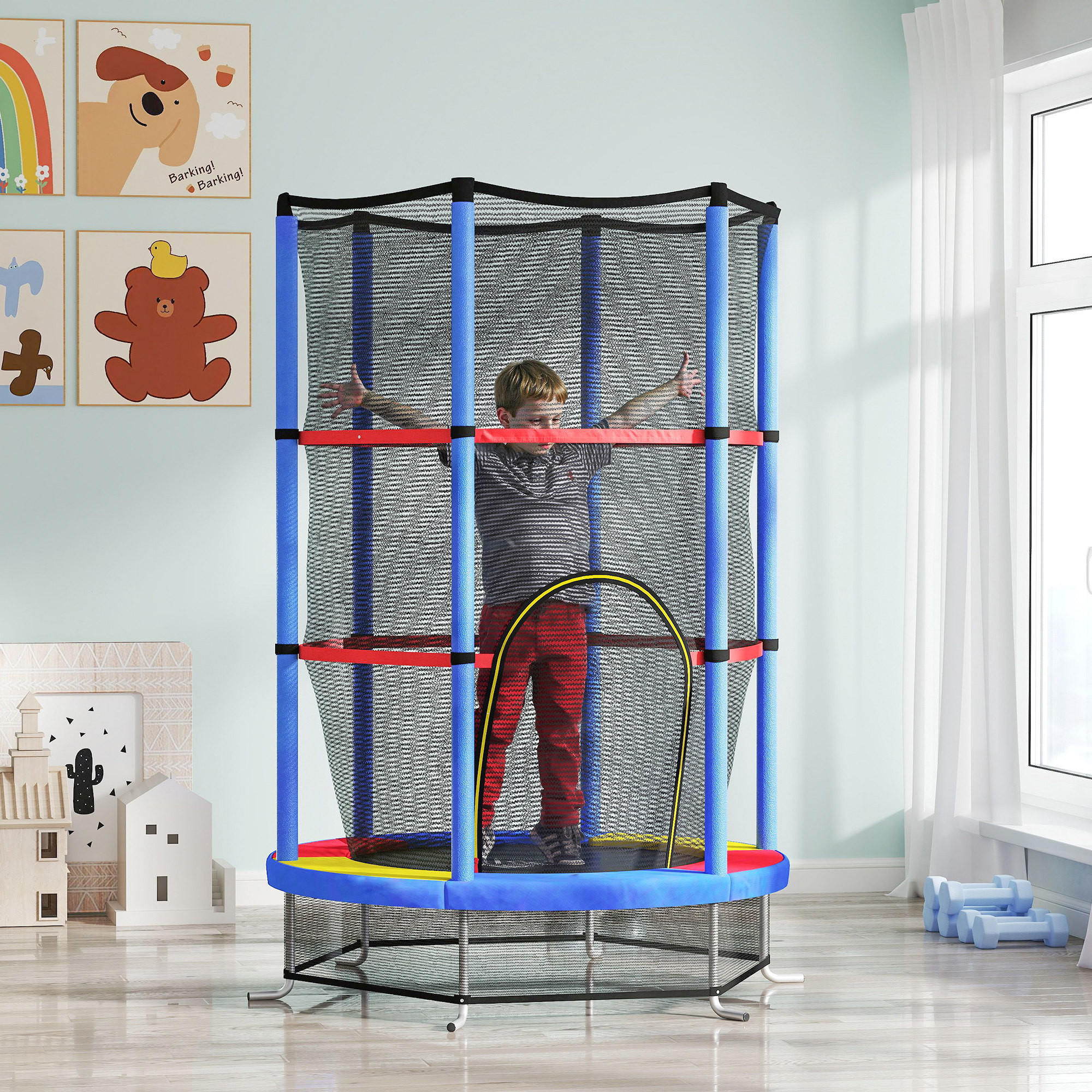 KINDER TRAMPOLIN, Mehrfarbig, Stahl, Kunststoff - Blau, Metall (140/140cm) - HOMCOM