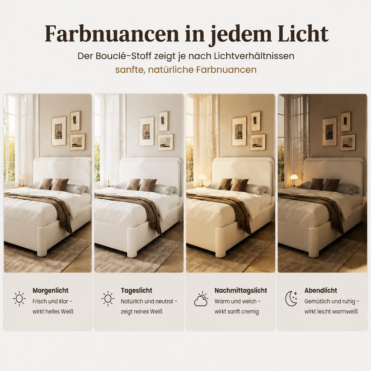 POLSTERBETT 160/200 cm in Weiß mit Bettkasten, verstellbarem Kopfteil und Lattenrost aus Bouclé - Weiß, Textil/Metall (160/200cm) - STILVORA