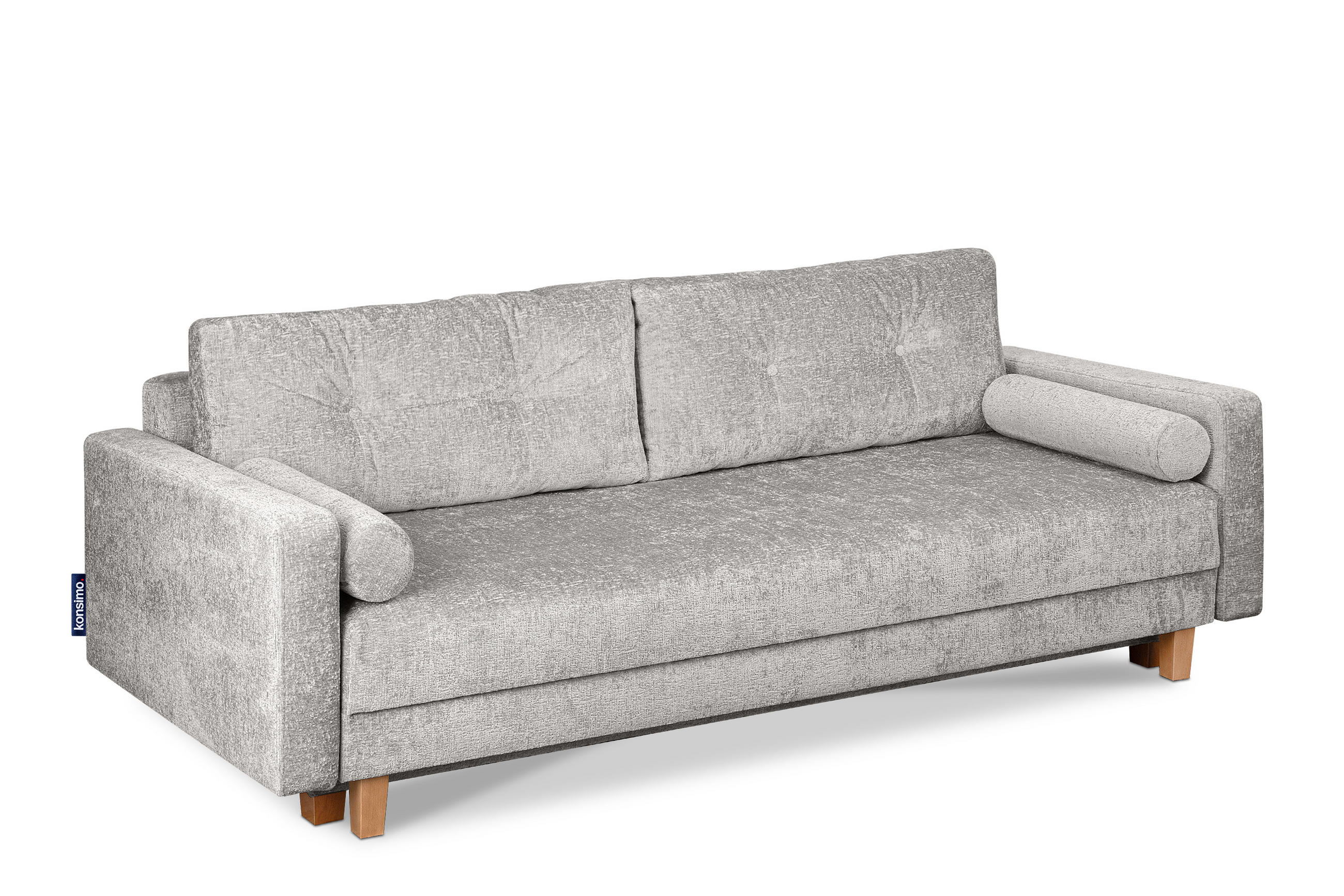 3-SITZER-SCHLAFSOFA ERISO mit weiche Sitzfläche und hohe Rückenlehne, Chenille-Stoff, Silber - Silberfarben/Braun, Textil (220/80/100cm) - KONSIMO®