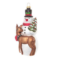 CHRISTBAUMSCHMUCK Schneemann mit Reh und Baum Weiß 16cm (Glas / 1 Stk.) - Weiß, Glas (7/16/6cm) - Krebs Glas Lauscha