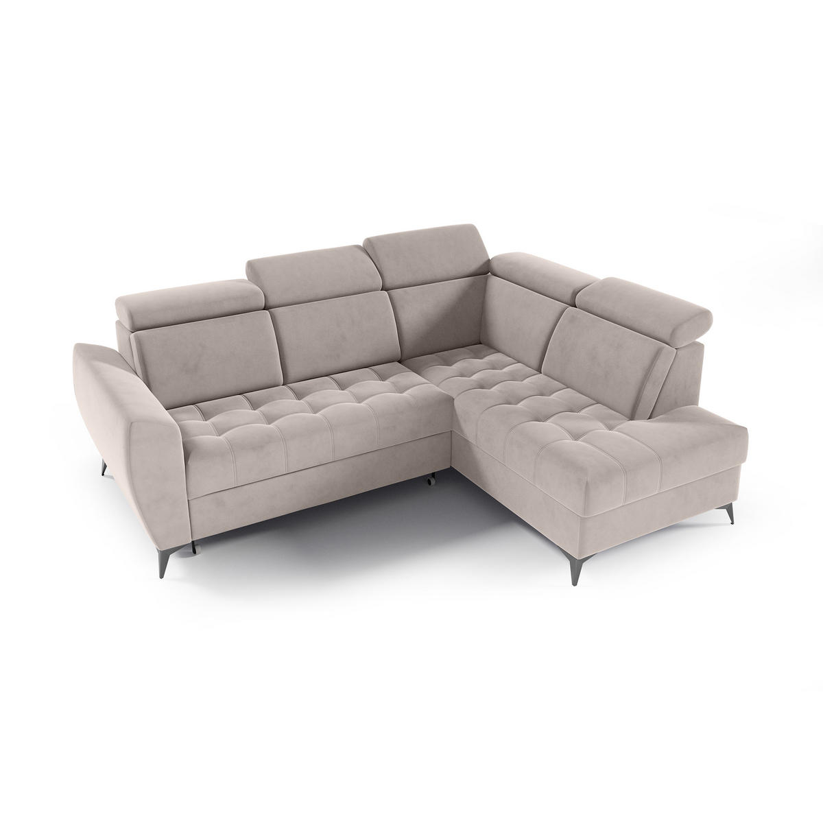 ECKSCHLAFSOFA Aurora II mit verstellbare Kopfstützen, Beige, rechts - Beige/Schwarz, Textil (266/204cm) - Beautysofa