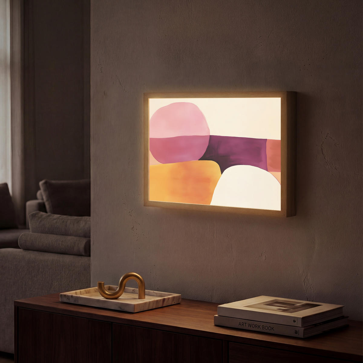 NÁSTĚNNÁ LAMPA S AKUMULÁTOREM Tvary - abstraktní - barevné 40x30 cm - růžová, kompozitní dřevo (40/30/8cm) - OnlyWow