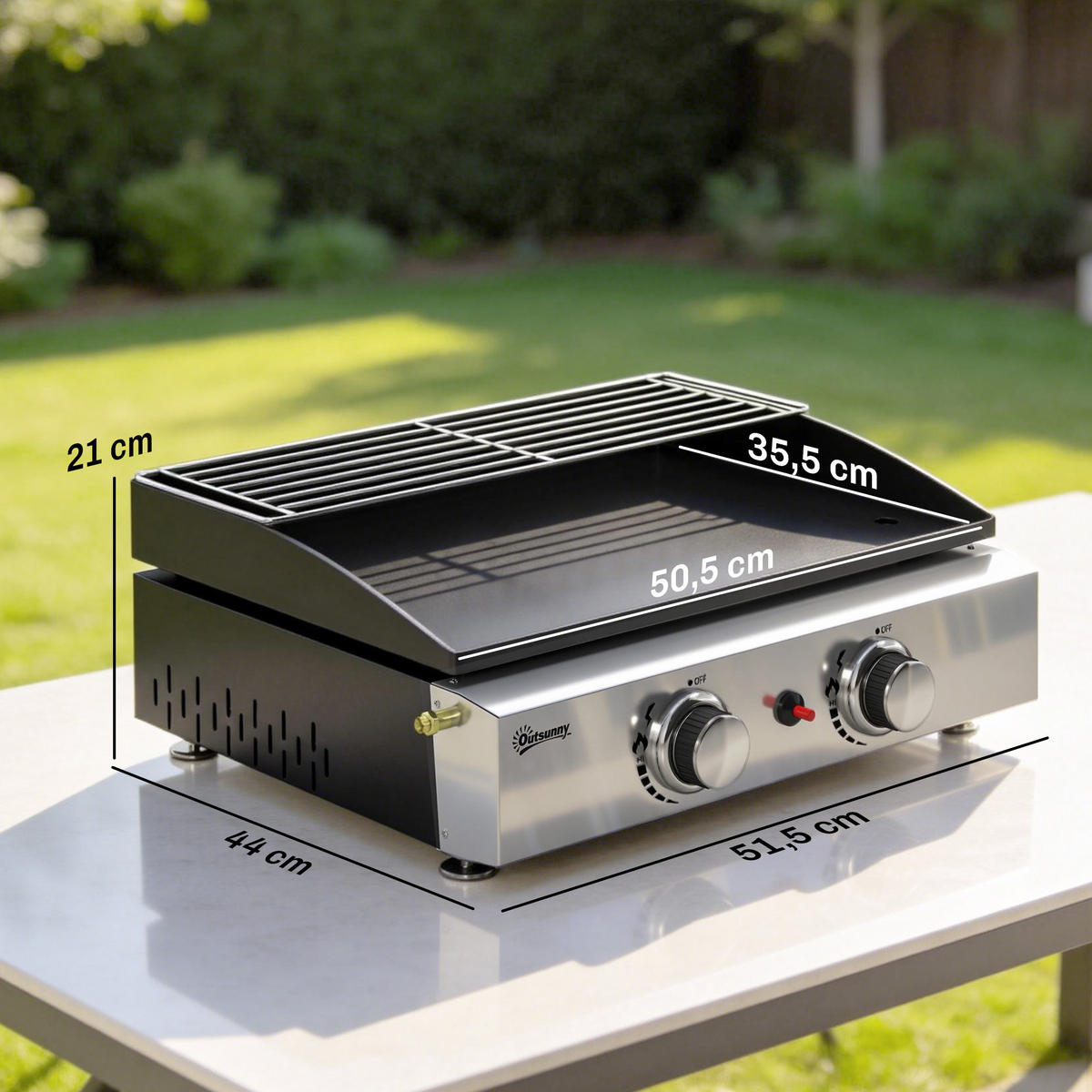 GASGRILL Stahl-Edelstahl Schwarz - Schwarz, Metall (44/21/51.5cm) - Outsunny