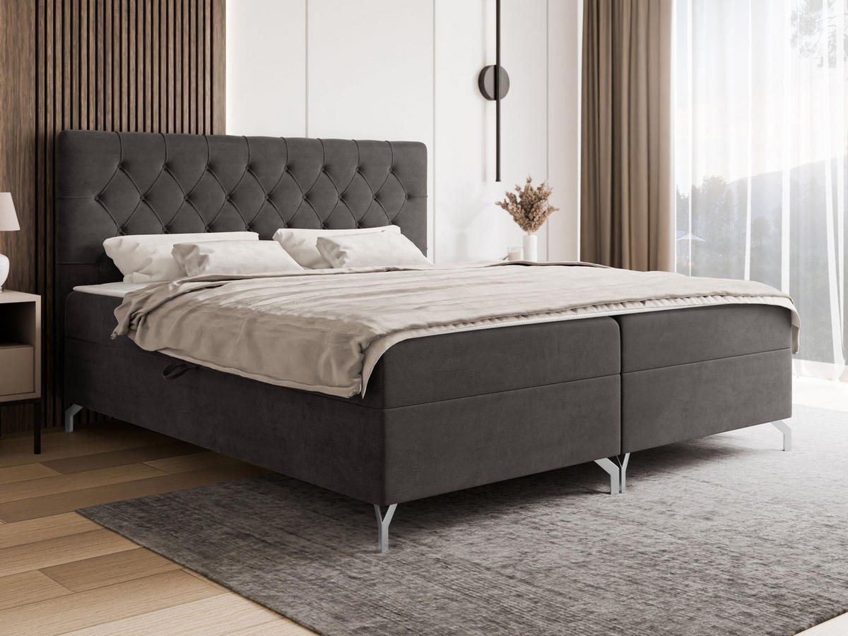 BOXBETT Guilette - H3 - Dunkelgrau/Silberfarben, Holz/Holzwerkstoff (140/200cm) - MIRJAN24