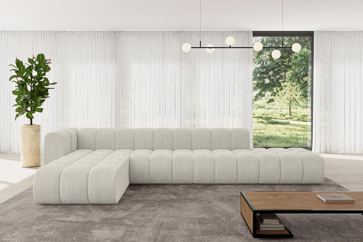 ECKSOFA modulares Sofa Zuvon-L2 - 387x177x70 cm Creme - Hellgrau/Creme, Holzwerkstoff/Textil (387/177cm) - ALTDECOR