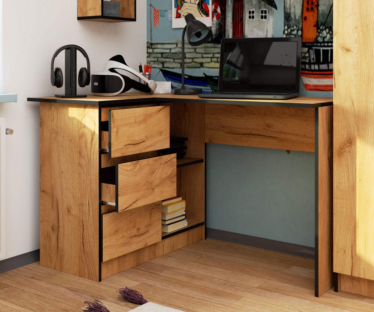 ECKSCHREIBTISCH Eichenfarben 124x85x77 cm - Eichefarben, Holzwerkstoff (85/124/77cm) - Akord