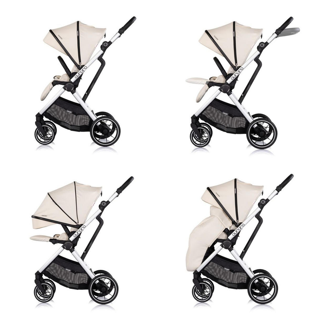 KOMBIKINDERWAGEN Aurora 3 in 1 beige EVA-Material, Aluminium, 3-Punkt-Gurt, Babywanne, Babyschale - Beige, Metall (84/57/112cm) - Chipolino
