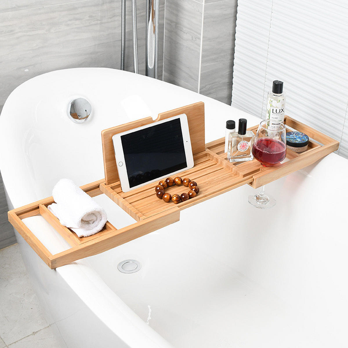 BADEWANNENABLAGE,BAMBUS, Ausziehbar, (60–87) cm × 20 cm - Braun, Holz (20/3/87cm) - Weltevree