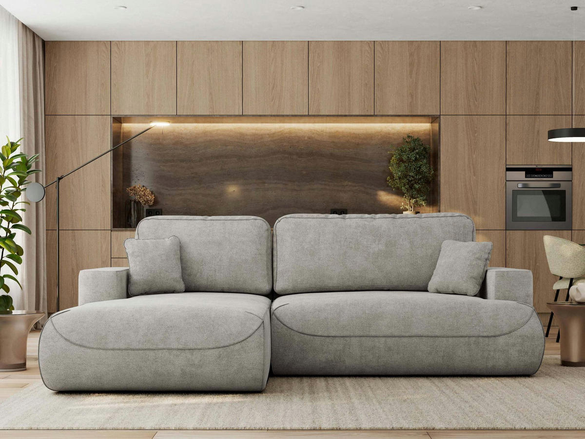 ECKSOFA OVO L Hellgrau Struktur - Links Seite - Hellgrau/Schwarz, Kunststoff/Textil (271/195cm) - MKS