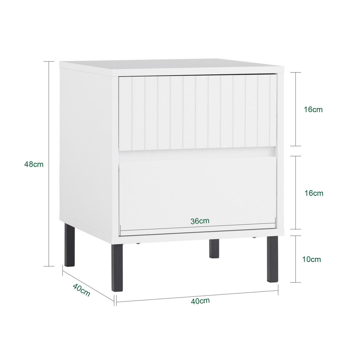 NACHTTISCH Weiß - Weiß, Holzwerkstoff/Metall (40/48/40cm) - SoBuy