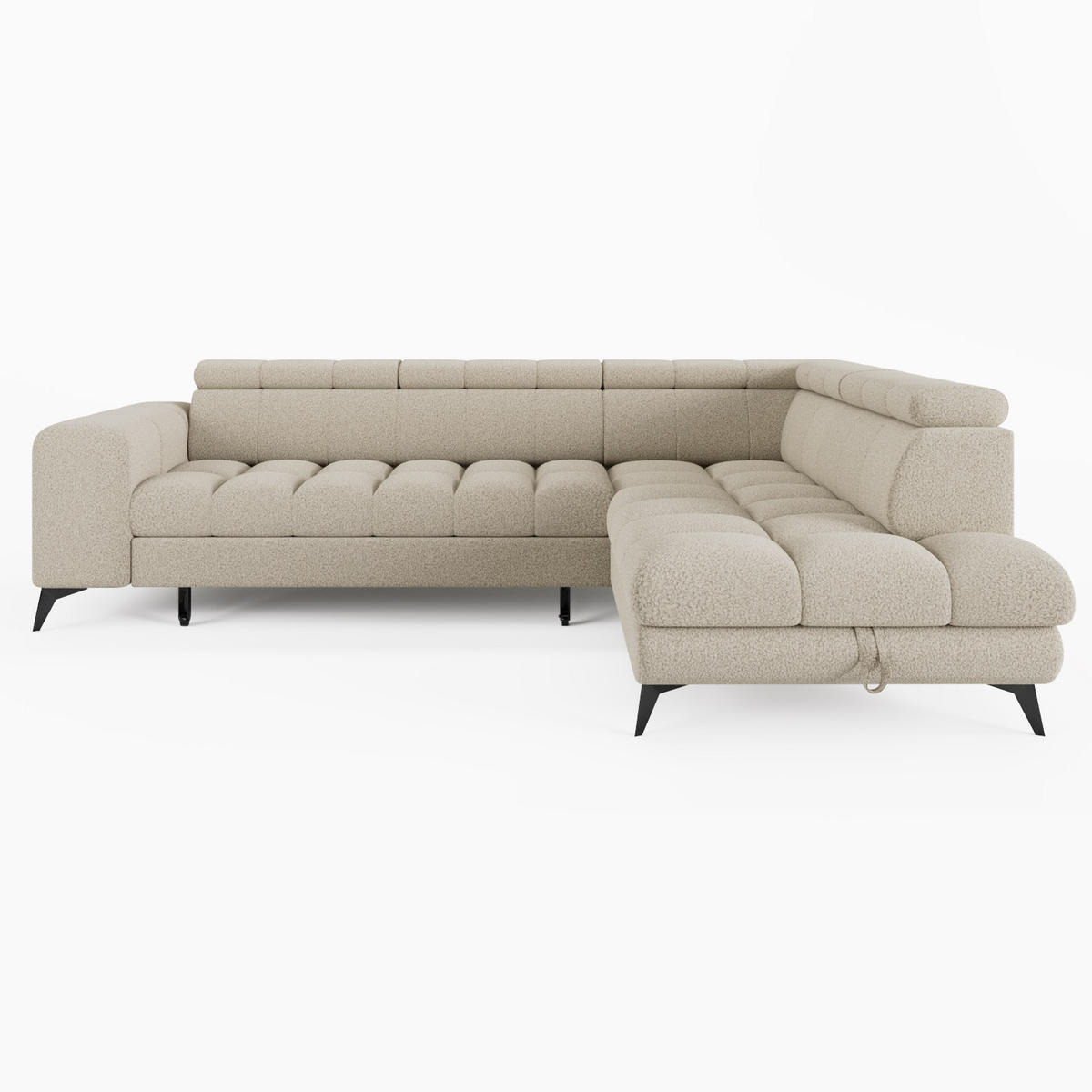 ECKSOFA CANDY CANE Rechts Grün Bouclé-Stoff mit Schlaffunktion und Bettkasten - Olivgrün, Textil (264/192cm) - Barchello