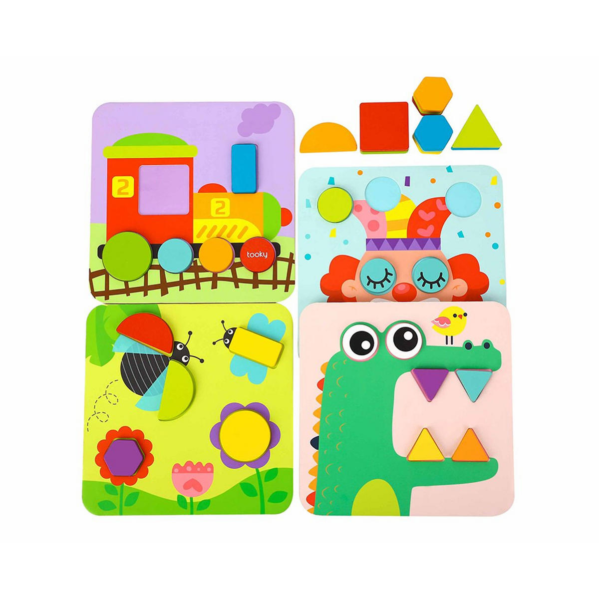 HOLZPUZZLE TL396 4er Set bunt Holz, 4er Set, 3D Formen, 34 Puzzleteile, ab 18 Monate, Motorik - Multicolor, Holz (22/22cm) - Tooky Toy