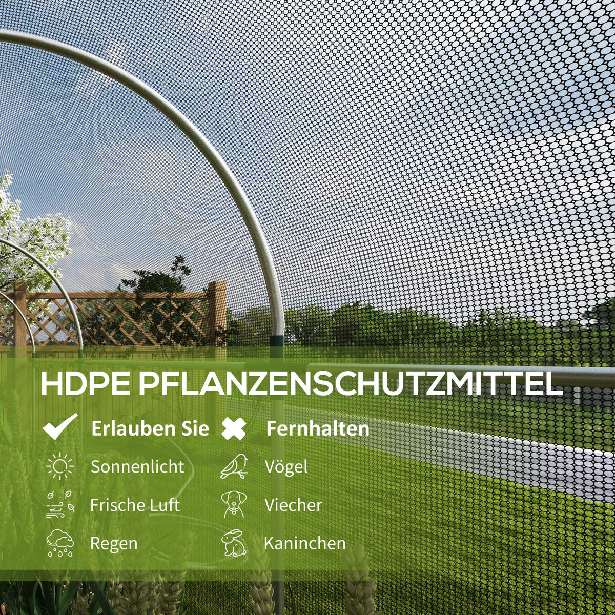 VOGELSCHUTZNETZ Verzinkter Stahl HDPE Schwarz - Schwarz, Metall (360/188/120cm) - Outsunny