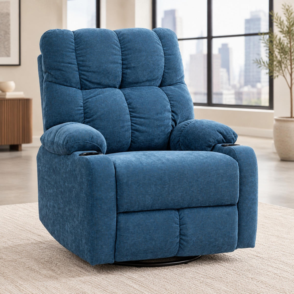 RELAXSESSEL in Blau 96x88x108 cm mit Liege-, Dreh- und Schaukelfunktion - Blau, Textil (88/108/96cm) - IVMEU