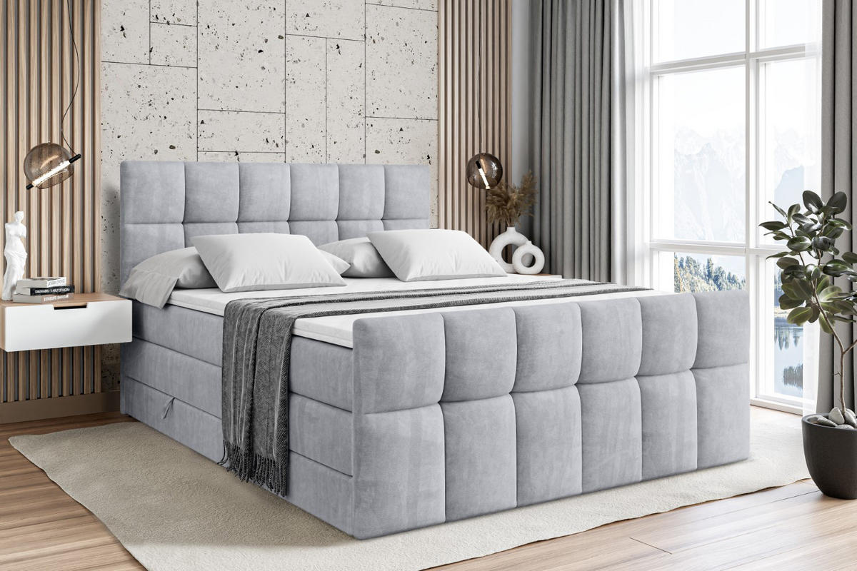 BOXSPRINGBETT RICAR-Z KING - 200 x 200 - H3/H4 - Hellgrau - Hellgrau, Holzwerkstoff (200/200cm) - ALTDECOR