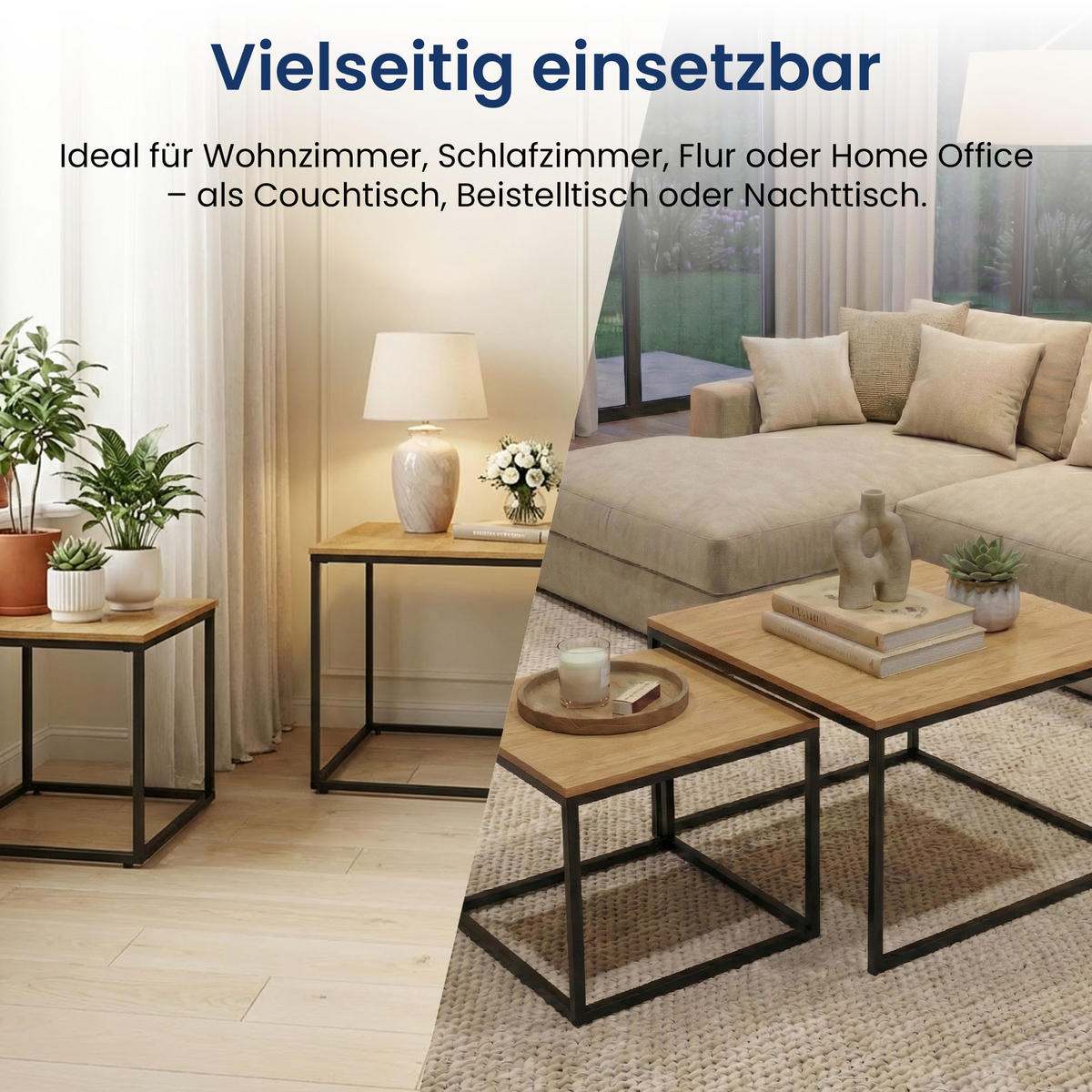 COUCHTISCH 2er Set quadratisch Eiche hell - Hellbraun, Holzwerkstoff (70/70/42cm) - Home Collective