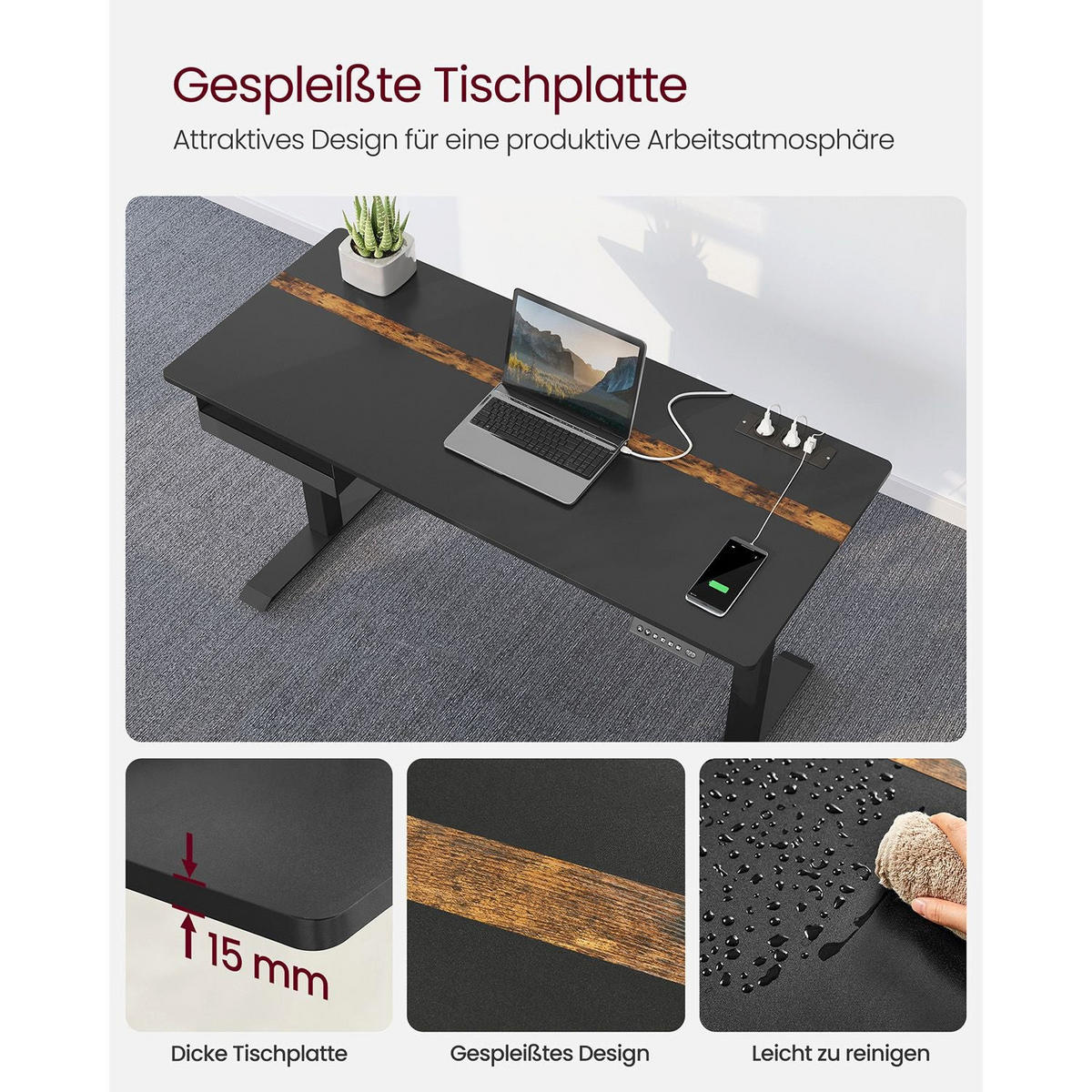 HÖHENVERSTELLBARER SCHREIBTISCH TBILISI - Schwarz, Holzwerkstoff (60/140/120cm) - Hansiro