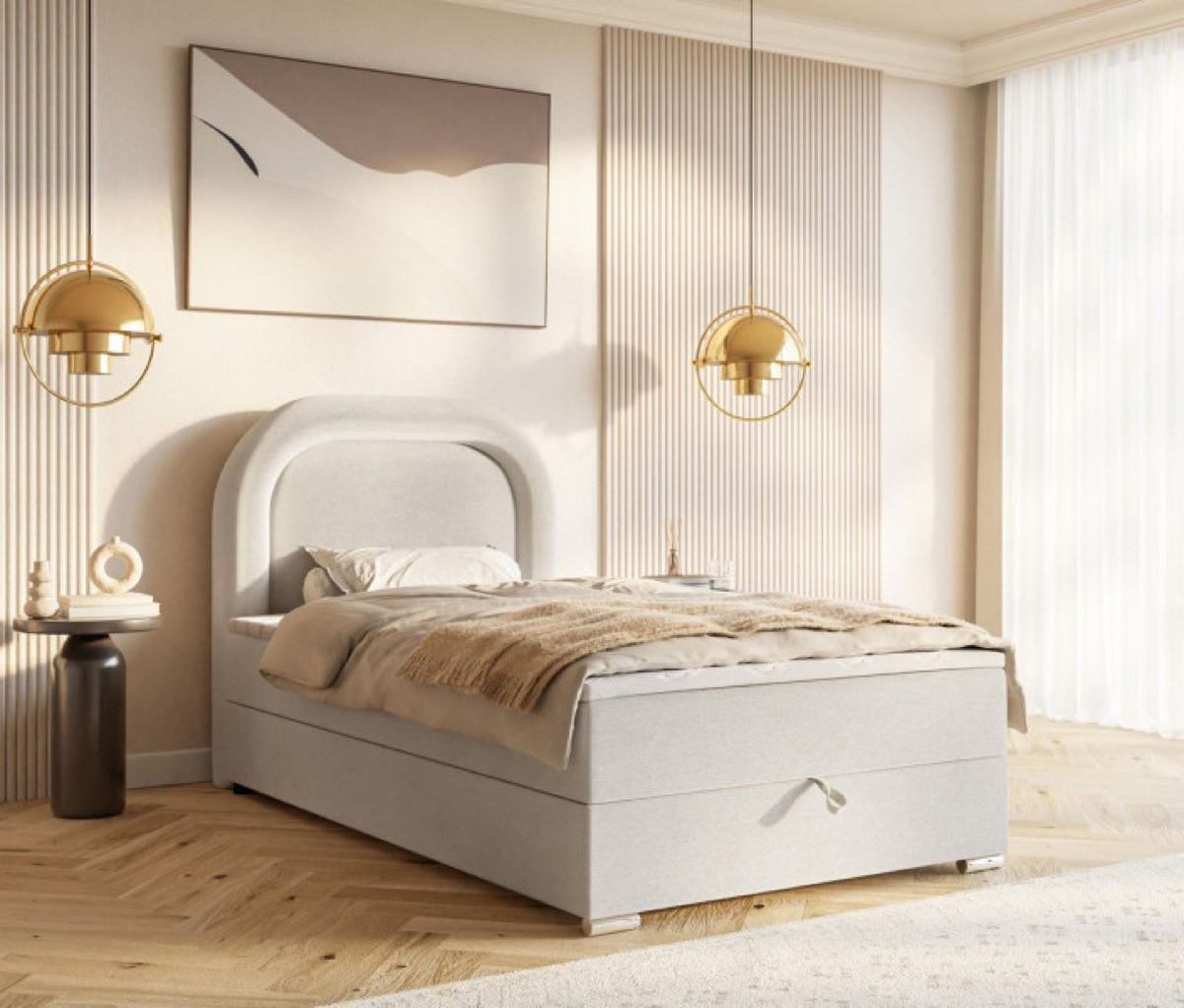 BETT Hellbeige BELLA Kontinental Scandinavian Style - Pink/Beige, Textil (120/200cm) - Sepro Meble