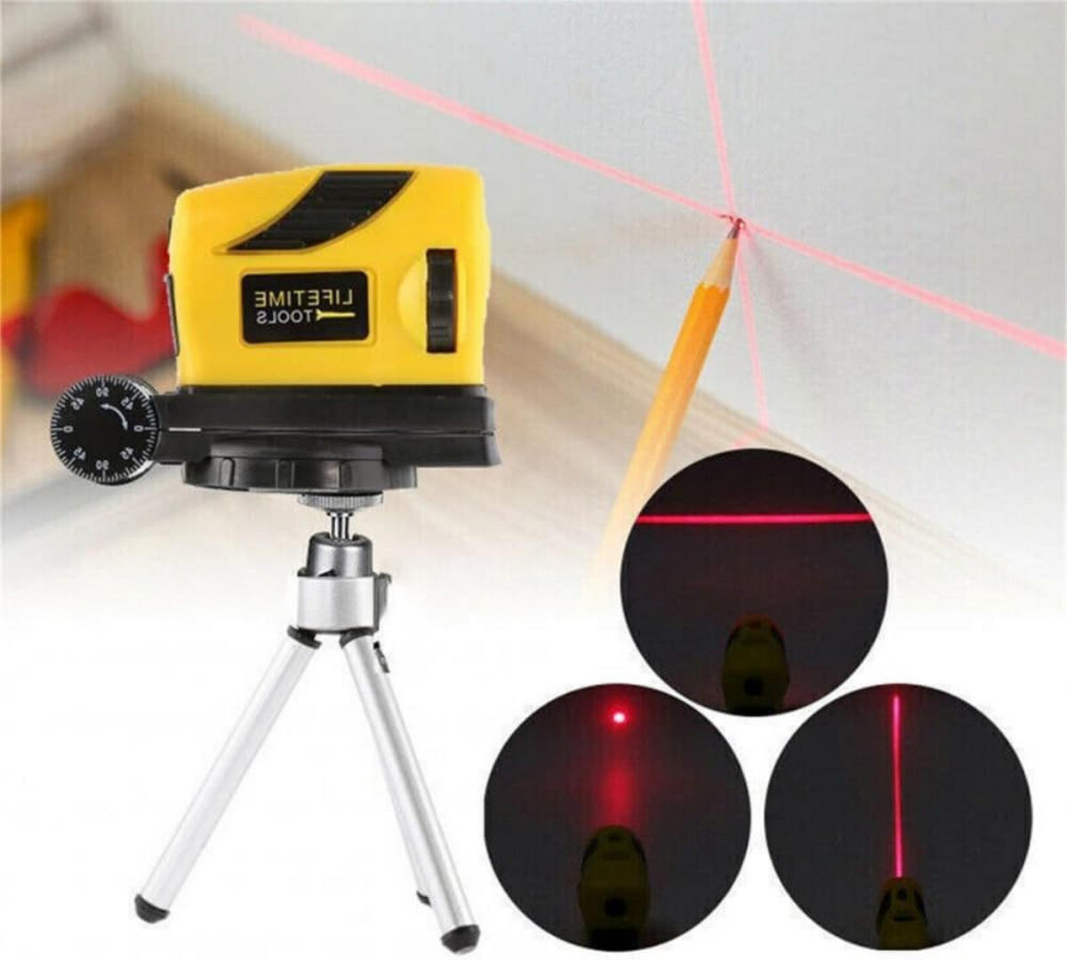 NIVELLIERGERÄT – mit Stativ – mit automatischer Selbstnivellierung, Strichlinien-Anzeige und 360-Grad-Rotation (Gelb) - Gelb, Kunststoff (8.5/4/6cm) - DCA