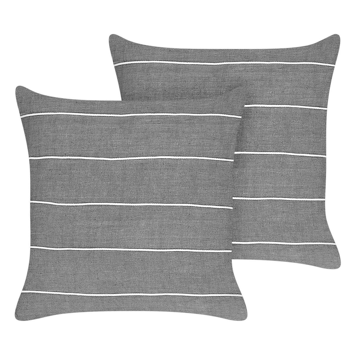 Dekokissen 2er-Set Grau 50/50 cm Milas - Weiß/Grau, Textil (50/50cm) - Beliani