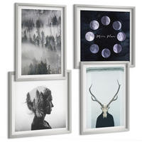 BILDER SET 4er Set - 50x50 cm & 40x60 cm Silberner Rahmen - Waldnebel, Mond, Schädel, Frau - Silberfarben, Kunststoff (50/50cm) - TULUP