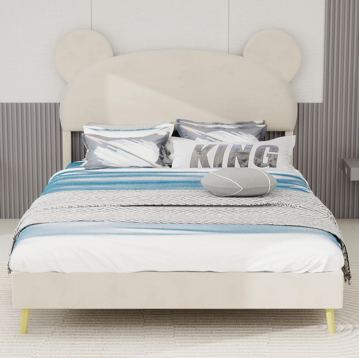 POLSTERBETT 140/200 cm beige aus Stoff und Metall mit Stauraum - Beige, Textil (140/200cm) - OKWISH