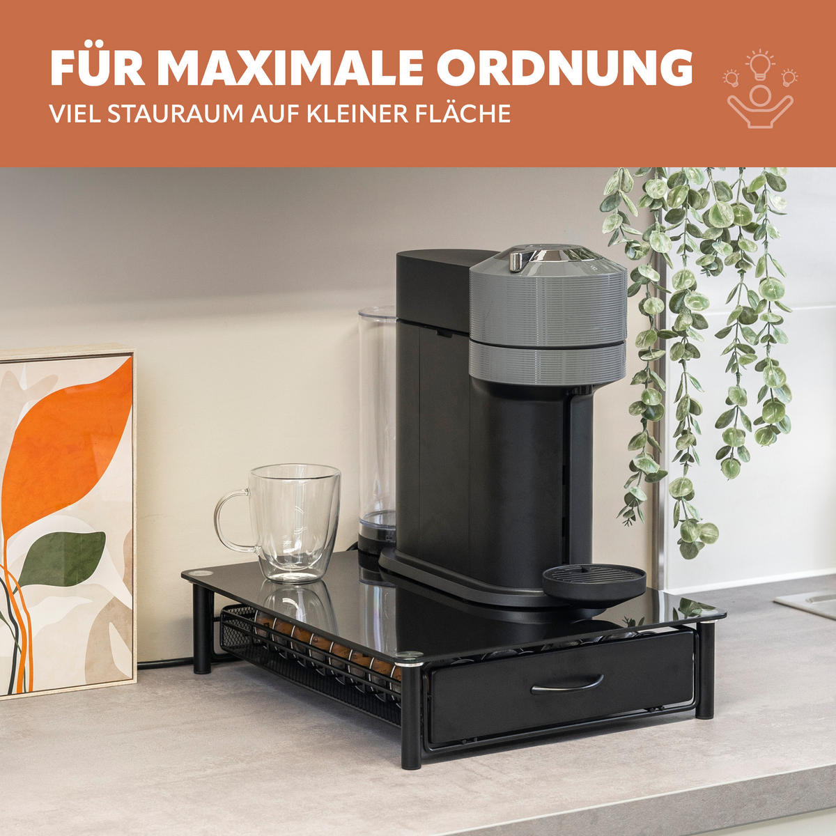 GLAS-KAPSELHALTER, für Nespresso, schwarz - Schwarz, Metall (33.5/9/41cm) - eluno