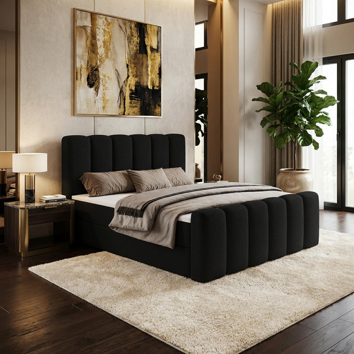 BOXBETT Nola mit Topper Schwarz 160x200 - Schwarz, Textil (160/200cm) - Luxkor24