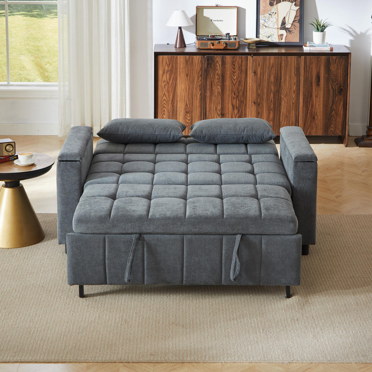 SCHLAFSOFA 157/51/70 cm in Leinenoptik Braun, ohne Armlehnen - Braun/Grau, Textil (81.3/86.4/148.6cm) - Oxeza