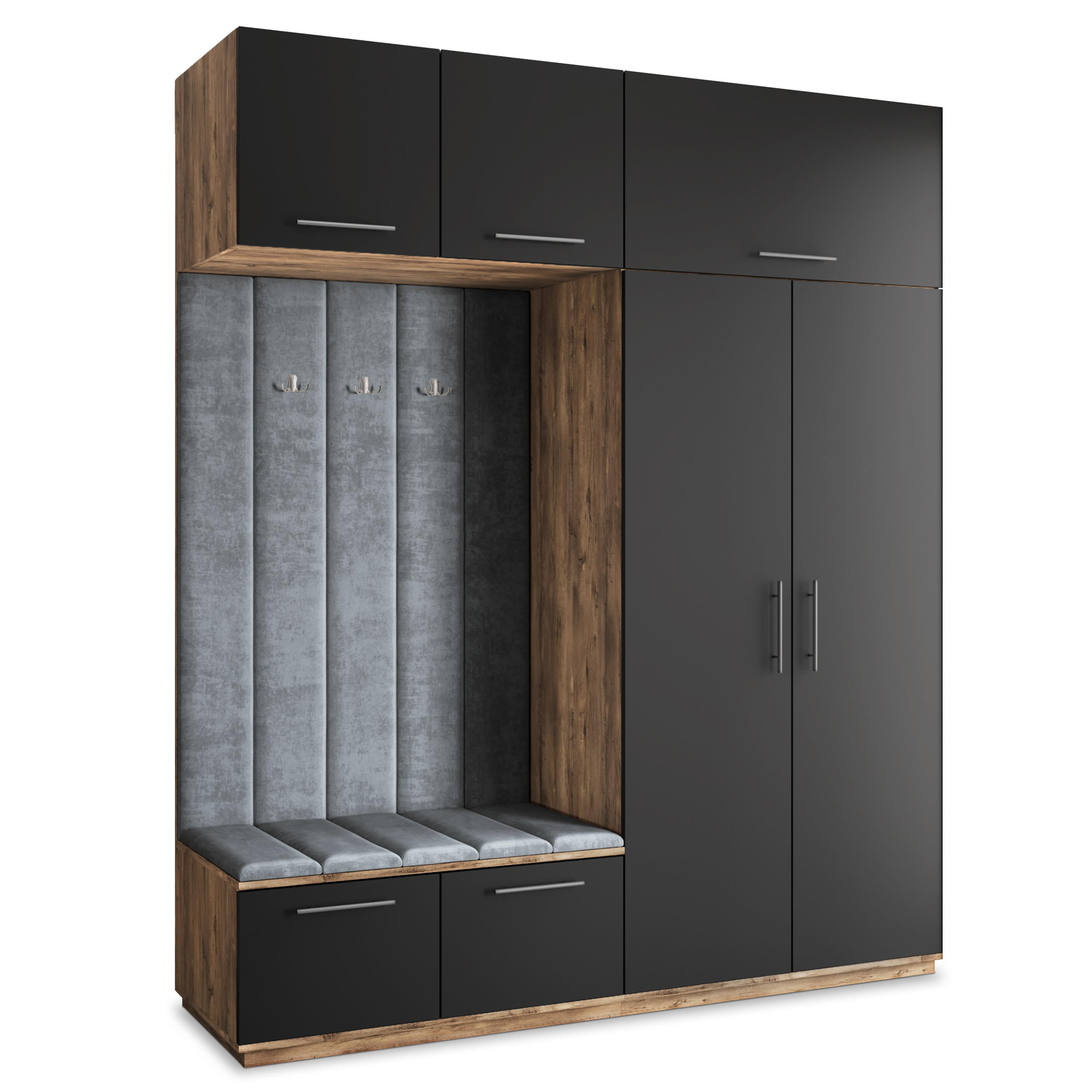 Masseno Garderobenschrank Eiche, Schwarz, Grau 200x240x60 cm